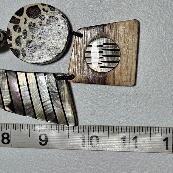 Handcrafted Abstract Pendant Necklace Leopard Print Mother of Pearl Accents - Picture 9 of 9